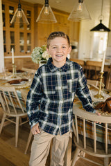 Navy Plaid Button Up Shirt - HoneyBug 