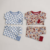 Blue Checkered Ribbed Bamboo Cozy Set