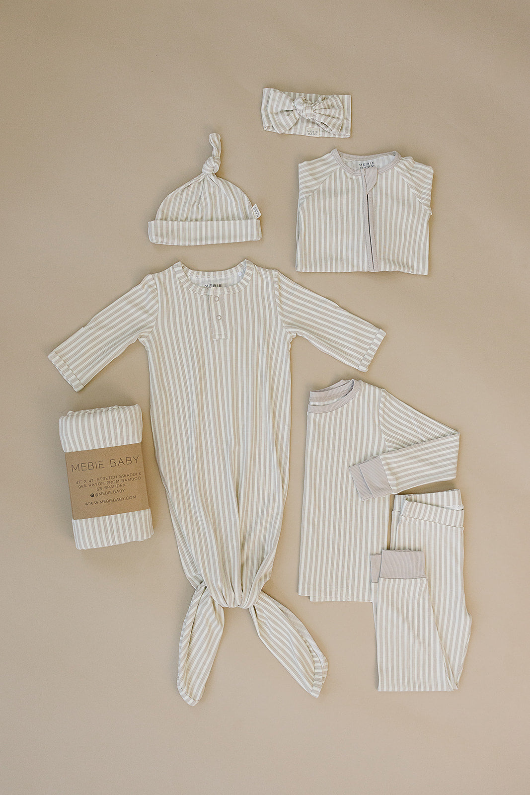 Taupe Stripe Ribbed Bamboo Newborn Knot Hat - HoneyBug 