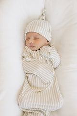 Taupe Stripe Ribbed Bamboo Newborn Knot Hat - HoneyBug 