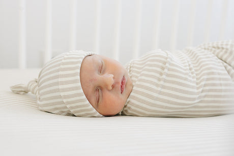 Taupe Stripe Ribbed Bamboo Newborn Knot Hat - HoneyBug 