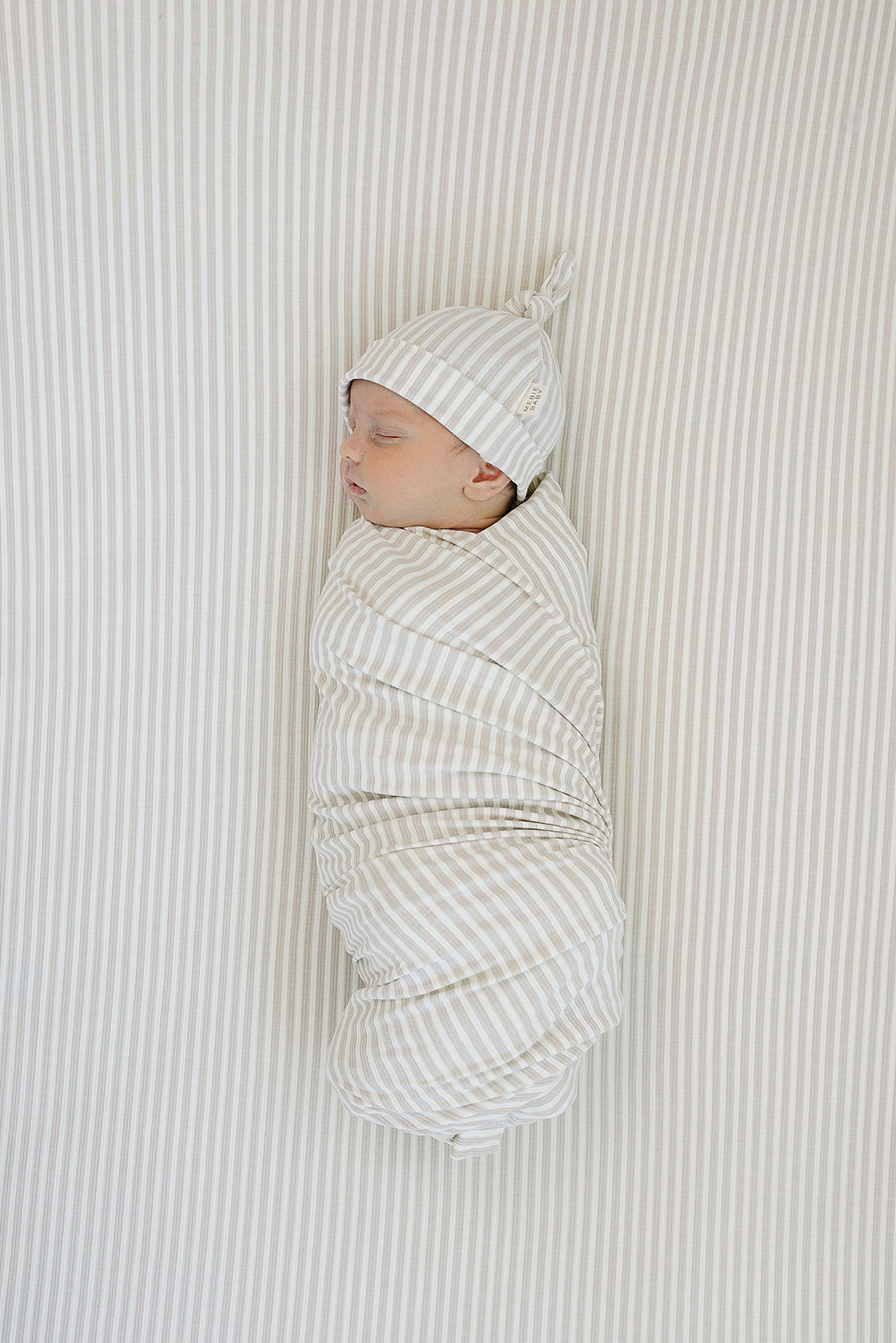 Taupe Stripe Ribbed Bamboo Stretch Crib Sheet - HoneyBug 