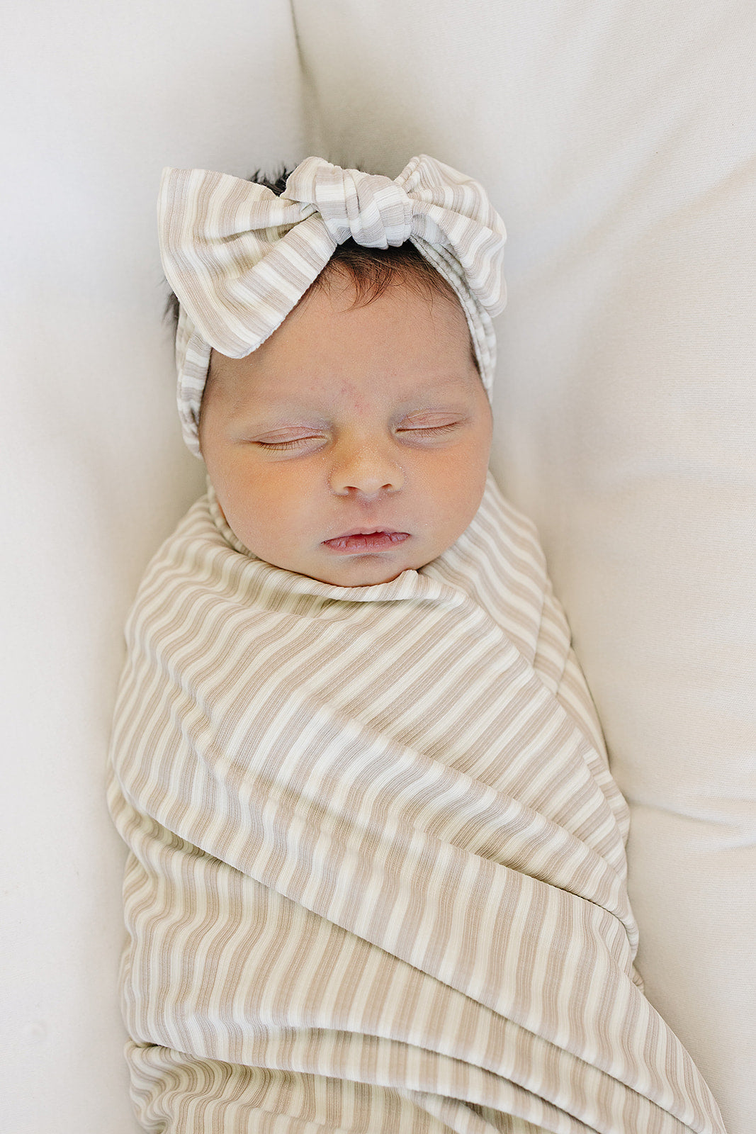 Taupe Stripe Ribbed Bamboo Stretch Swaddle - HoneyBug 