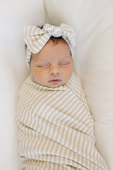 Taupe Stripe Ribbed Bamboo Stretch Swaddle - HoneyBug 