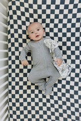 Charcoal Checkered Muslin Crib Sheet - HoneyBug 