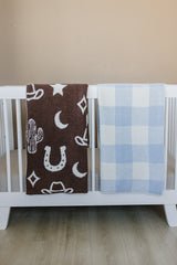 Light Blue Plaid Plush Blanket - HoneyBug 