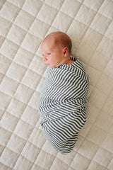 Green Stripes Muslin Swaddle Blanket - HoneyBug 