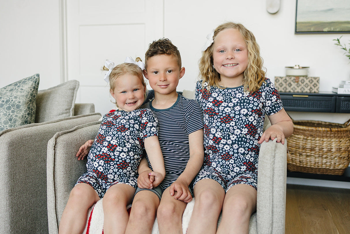 Americana Floral Ribbed Bamboo Cozy Short Set - HoneyBug 