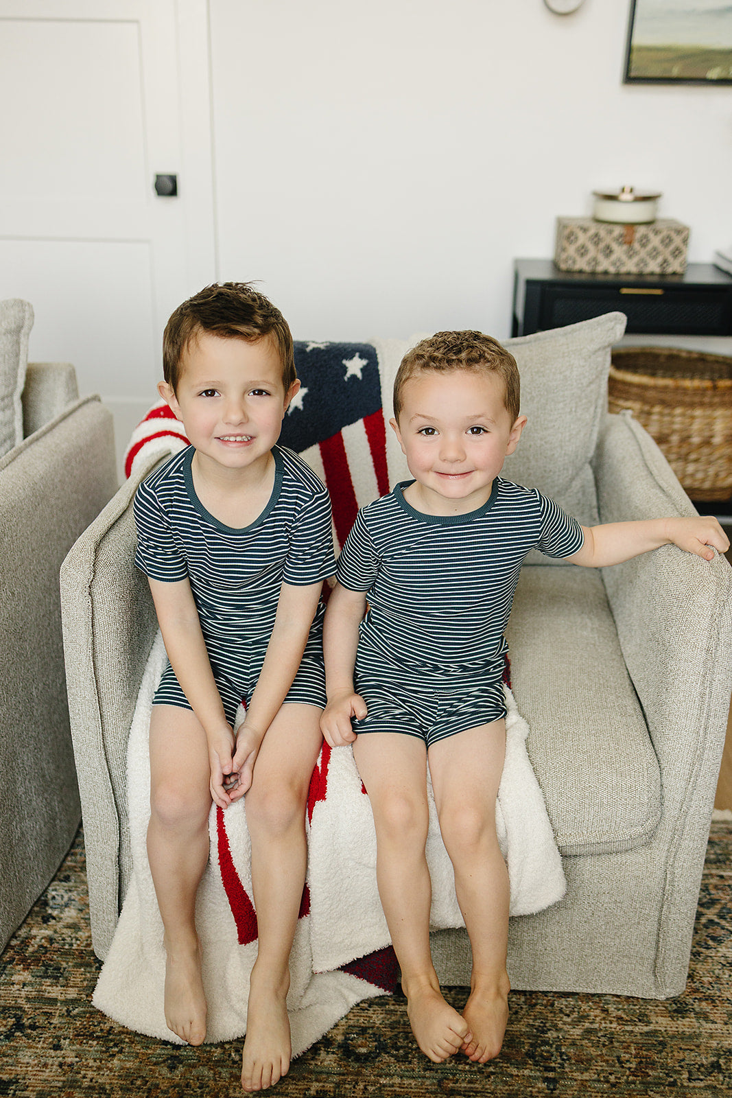 Navy Stripes Ribbed Bamboo Cozy Short Set - HoneyBug 