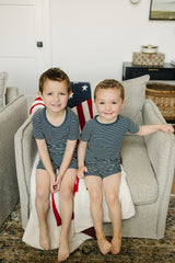 Navy Stripes Ribbed Bamboo Cozy Short Set - HoneyBug 