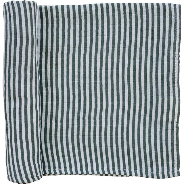 Green Stripes Muslin Swaddle Blanket - HoneyBug 