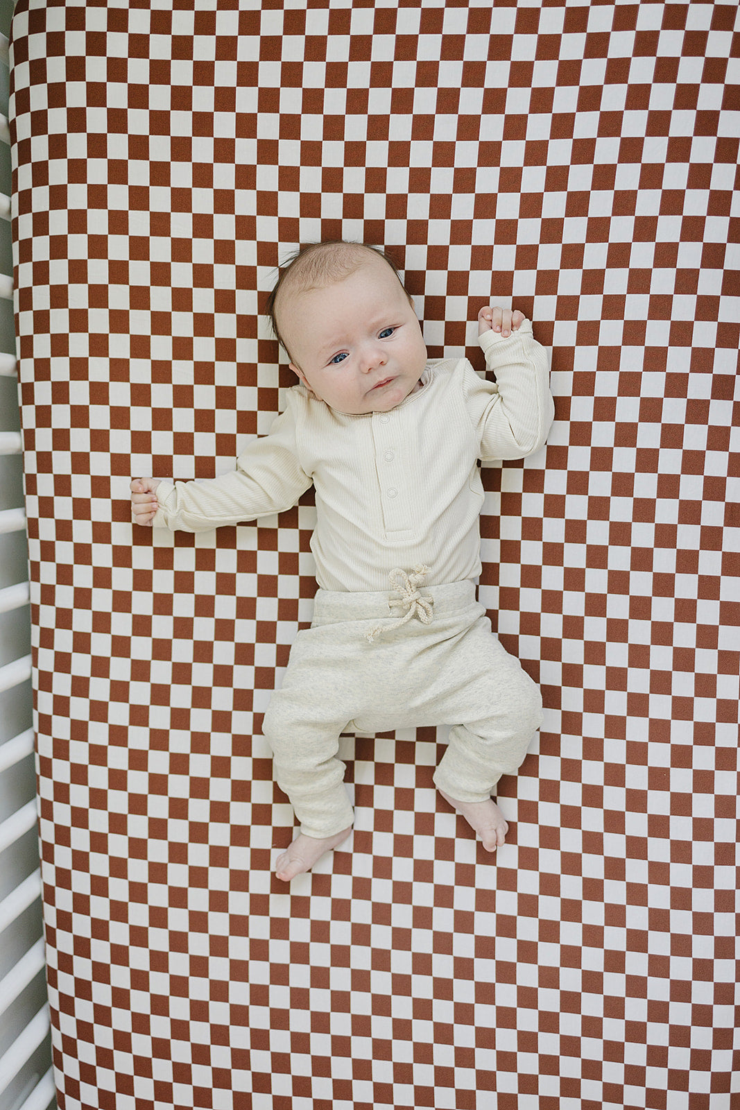 Rust Checkered Bamboo Stretch Crib Sheet - HoneyBug 