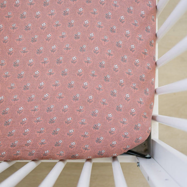 Vintage Pink Floral Muslin Crib Sheet - HoneyBug 