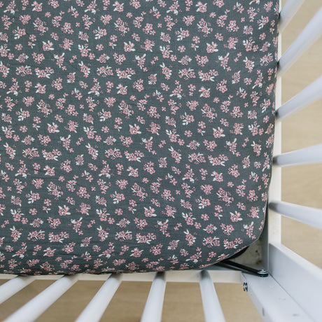 Olive Bloom Muslin Crib Sheet - HoneyBug 