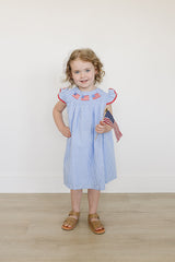 Flag Gingham Smocked Dress - HoneyBug 