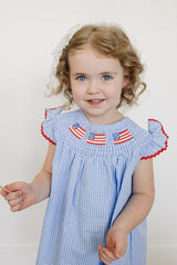 Flag Gingham Smocked Dress - HoneyBug 