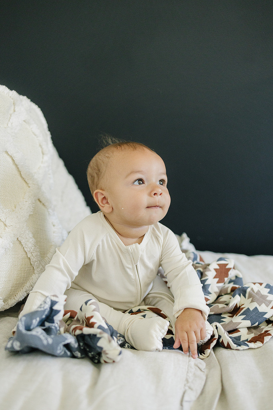 Cream Ribbed Bamboo Zipper - HoneyBug 