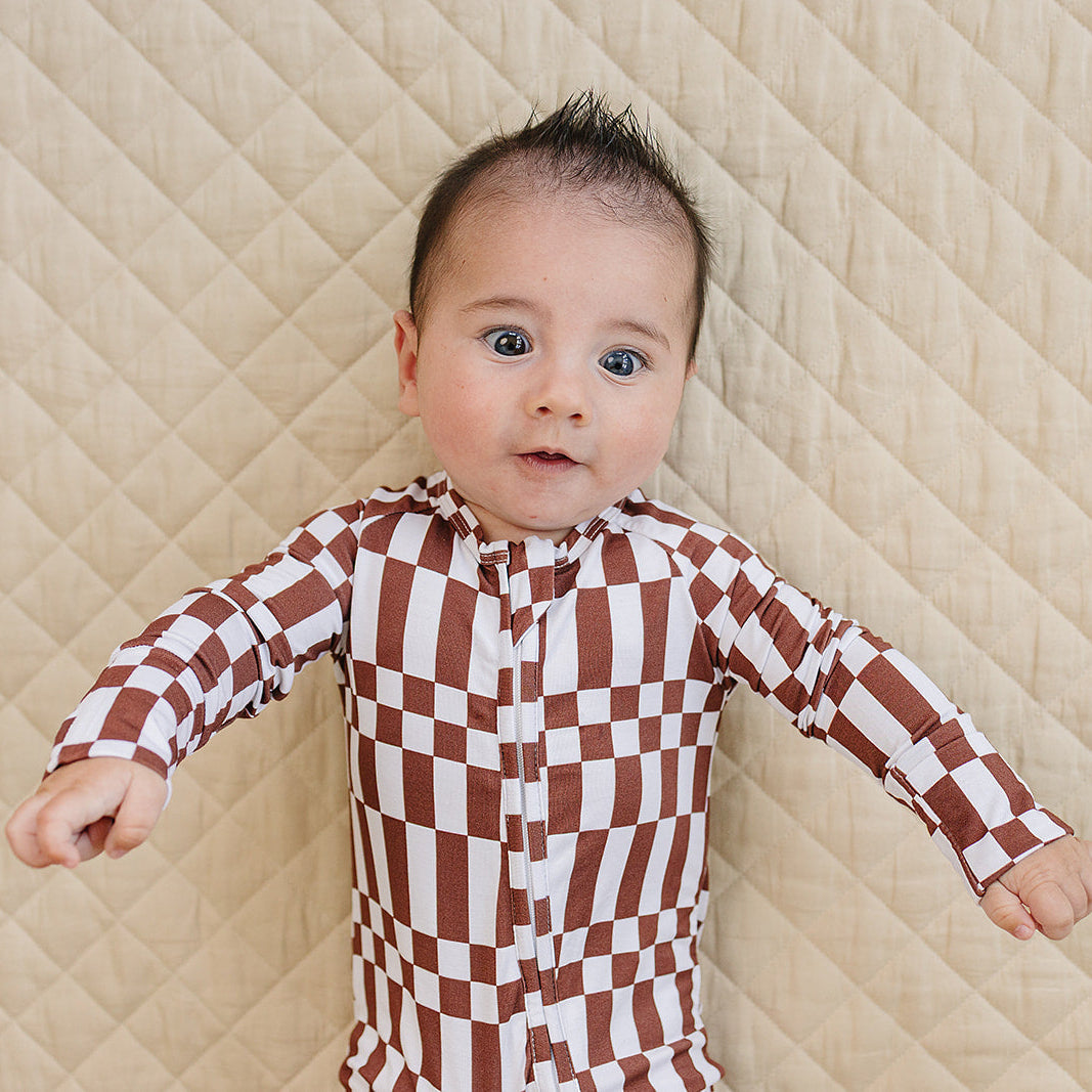 Bamboo Zip Romper | Chocolate Checkered