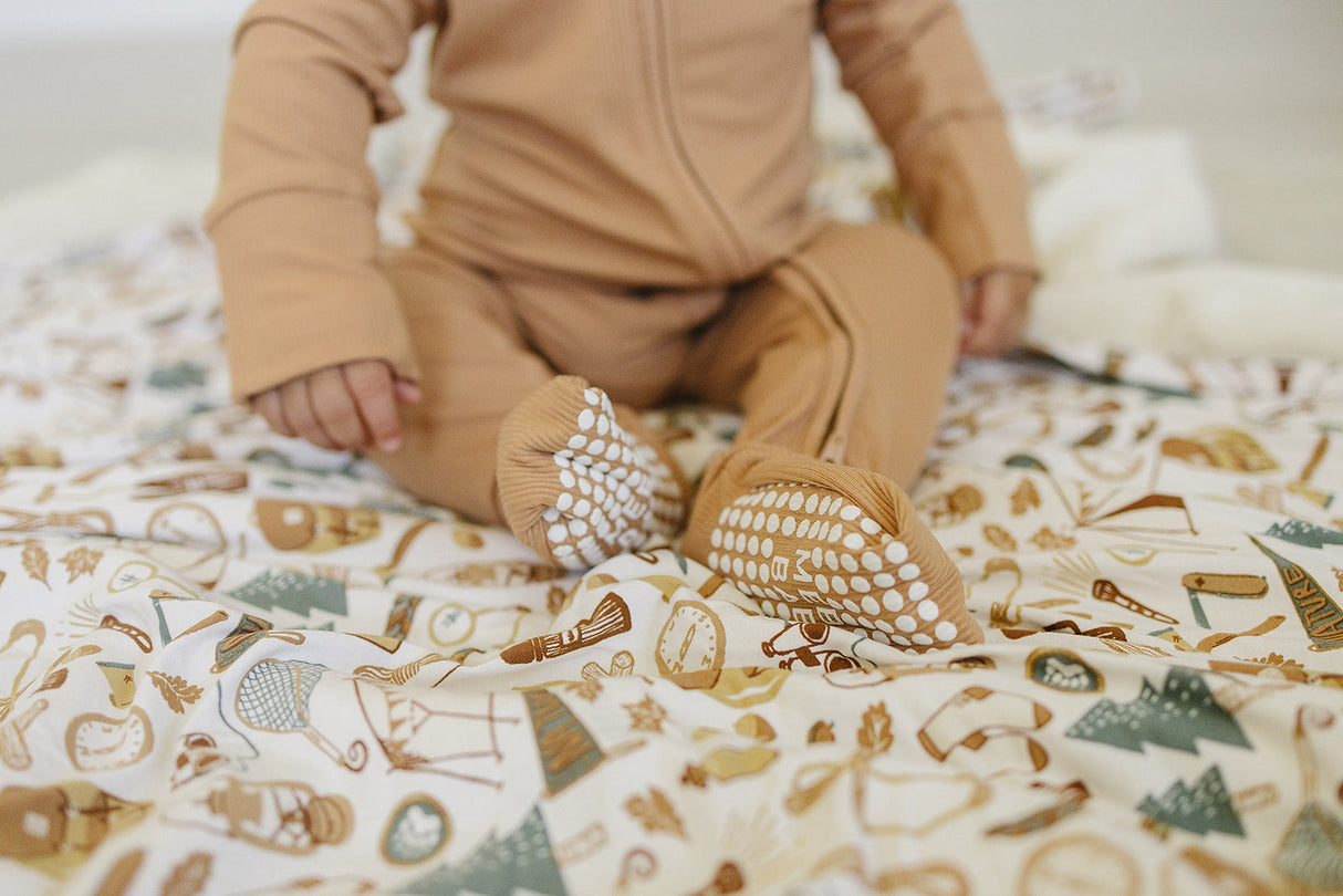 Latte Ribbed Bamboo Zipper - HoneyBug 