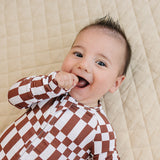 Bamboo Zip Romper | Chocolate Checkered