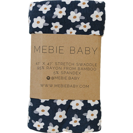 Navy Daisy Ribbed Bamboo Stretch Swaddle - HoneyBug 