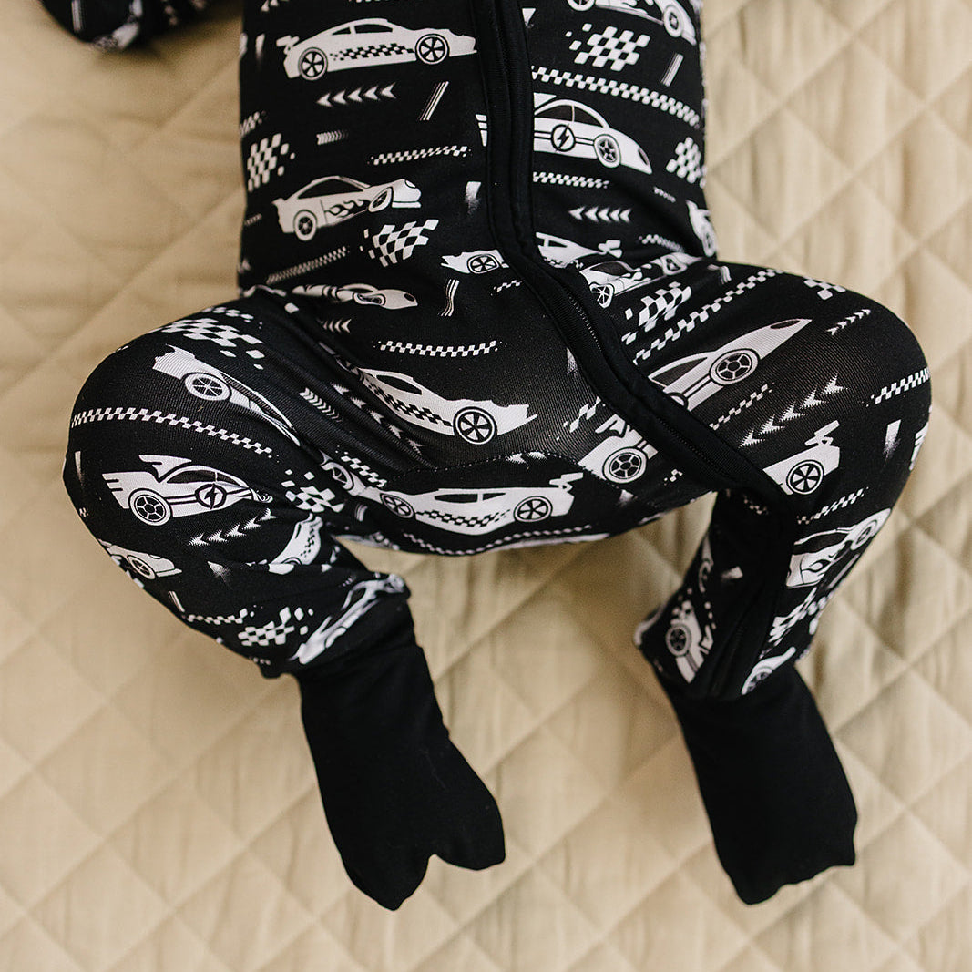 Bamboo Zip Romper | Race Cars