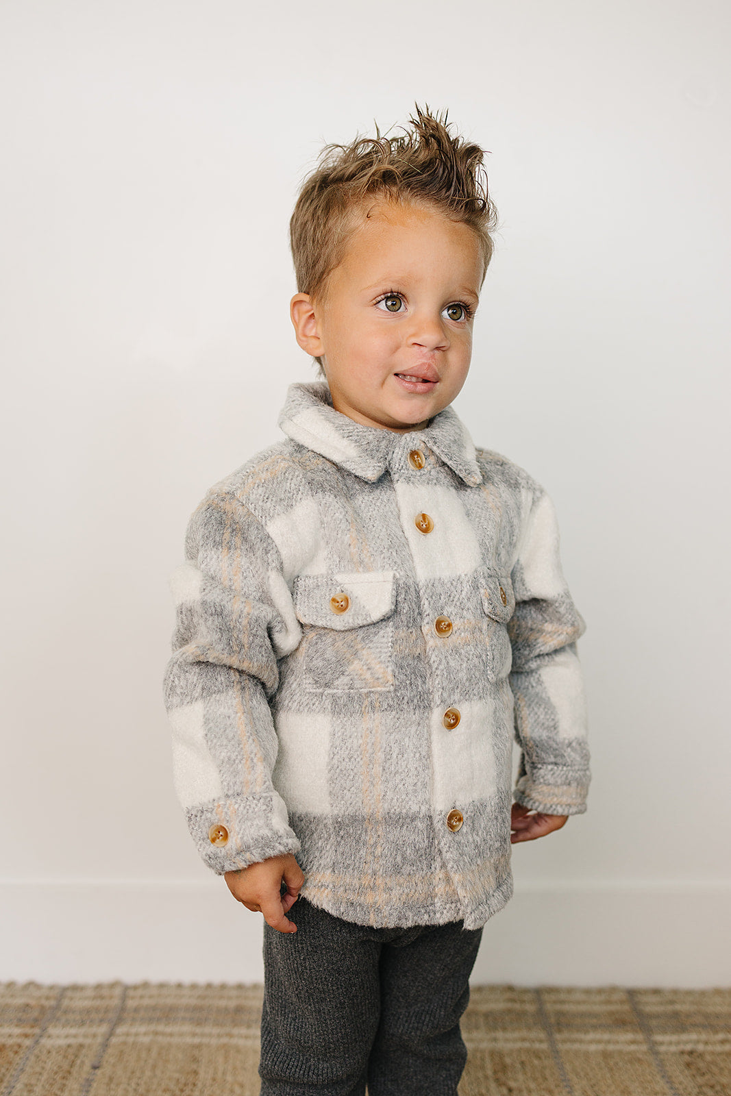 Grey Plaid Shacket - HoneyBug 