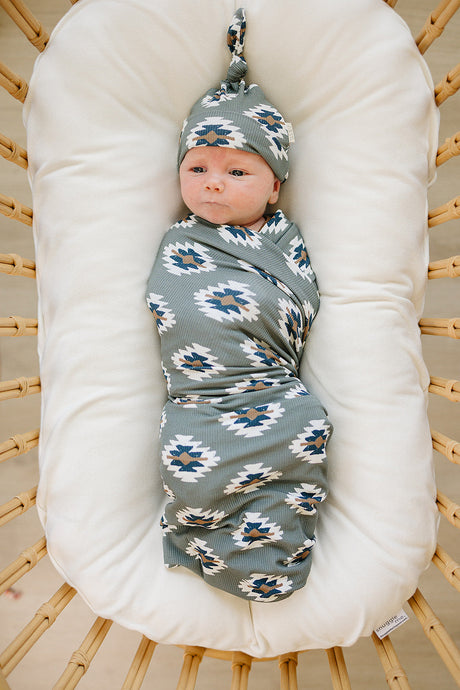Southwest Aztec Ribbed Bamboo Stretch Swaddle - HoneyBug 