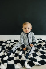 Black + White Checkered Plush Blanket - HoneyBug 