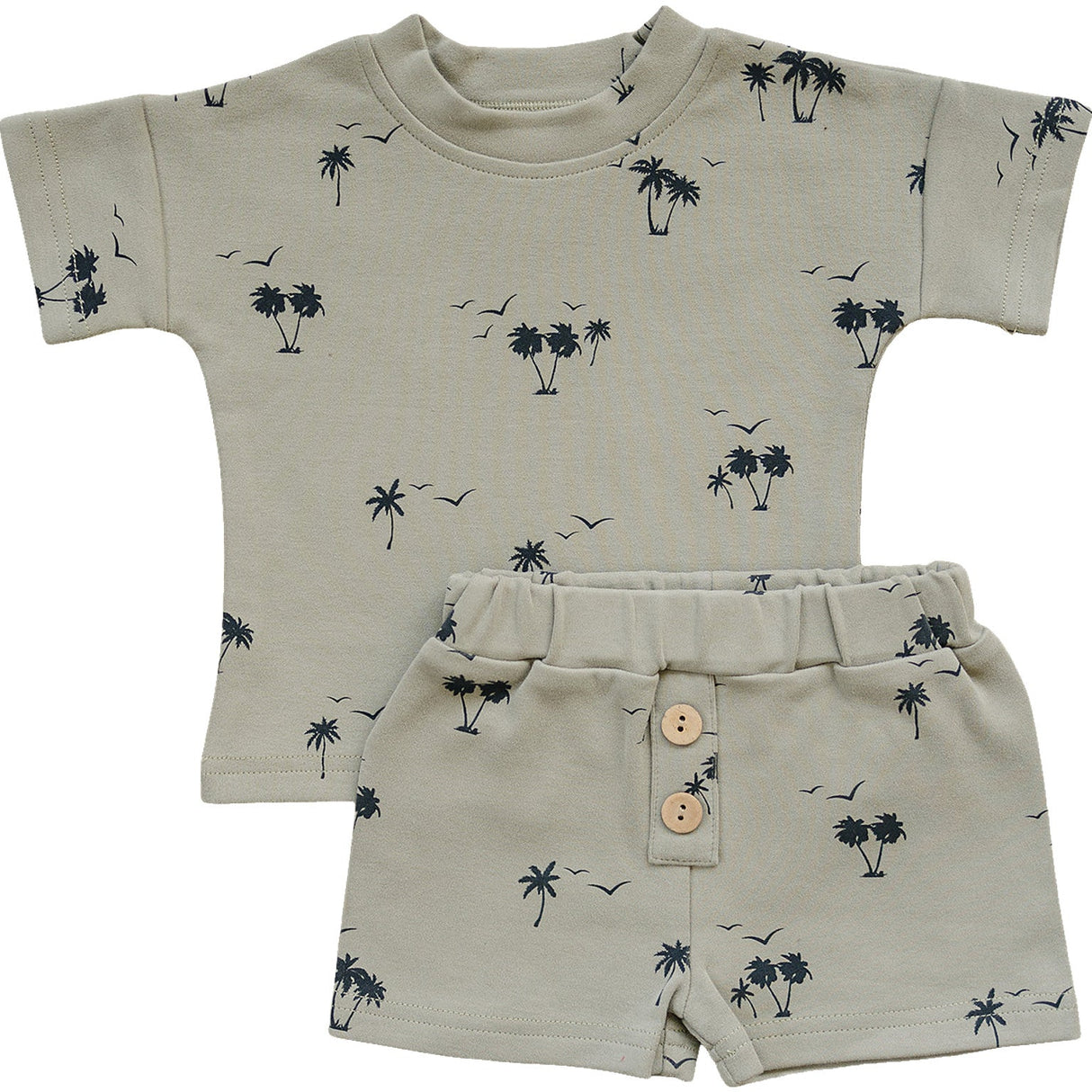 Palm Tree Button Short Set - HoneyBug 