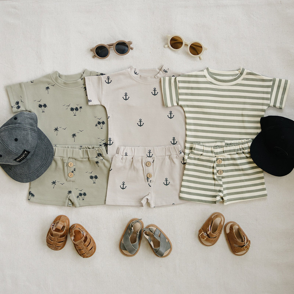 Palm Tree Button Short Set - HoneyBug 