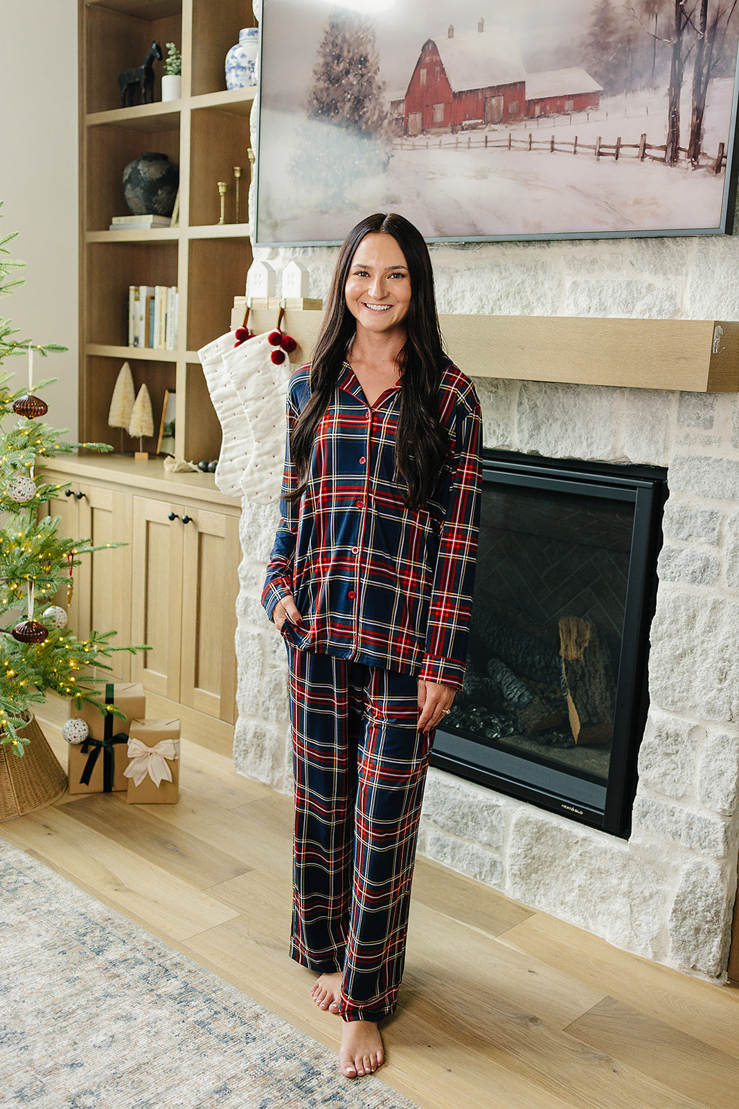 Adult Christmas Plaid Pajama Set - HoneyBug 