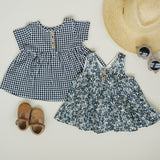 Navy Gingham Linen Cotton Dress - HoneyBug 