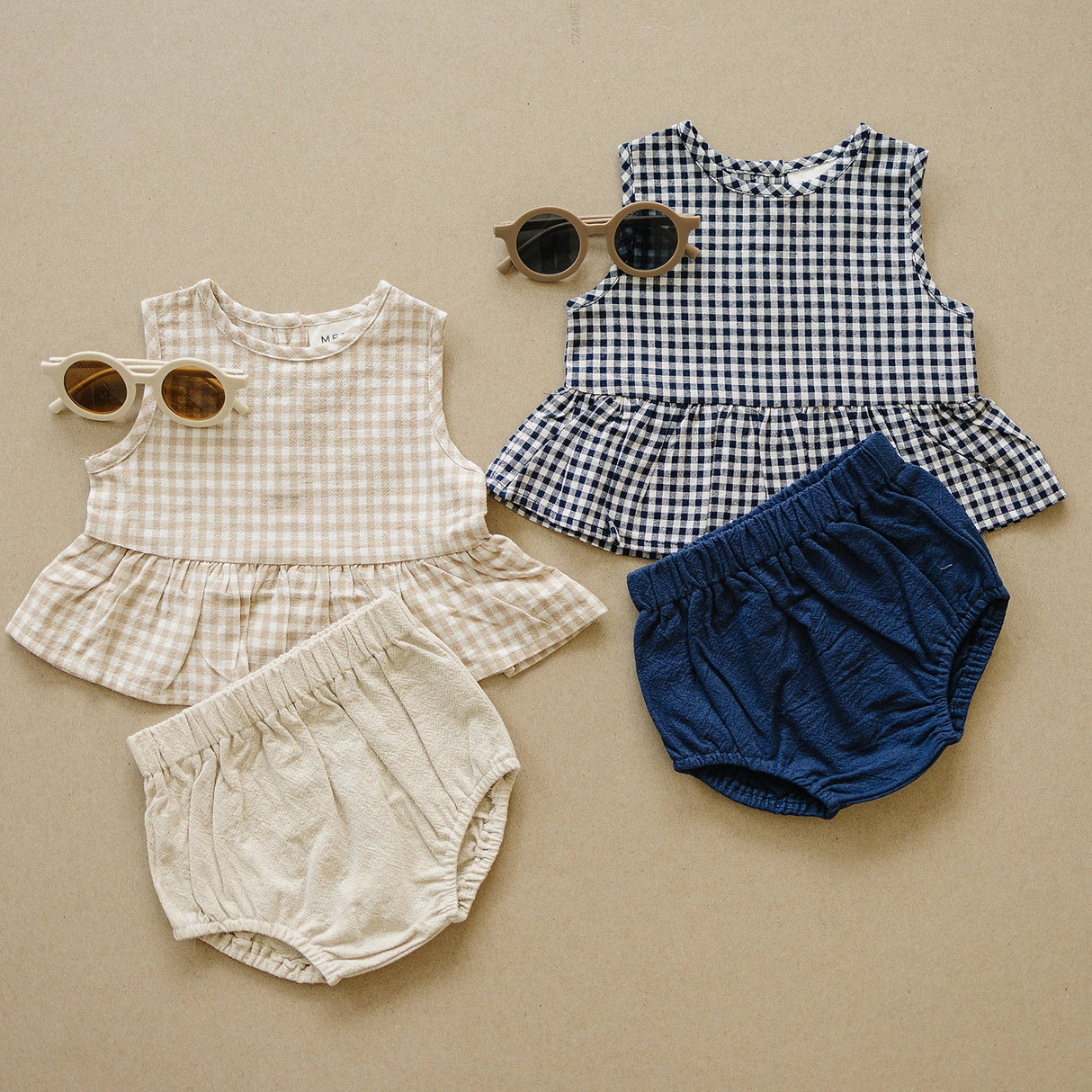 Navy Gingham Peplum Set - HoneyBug 
