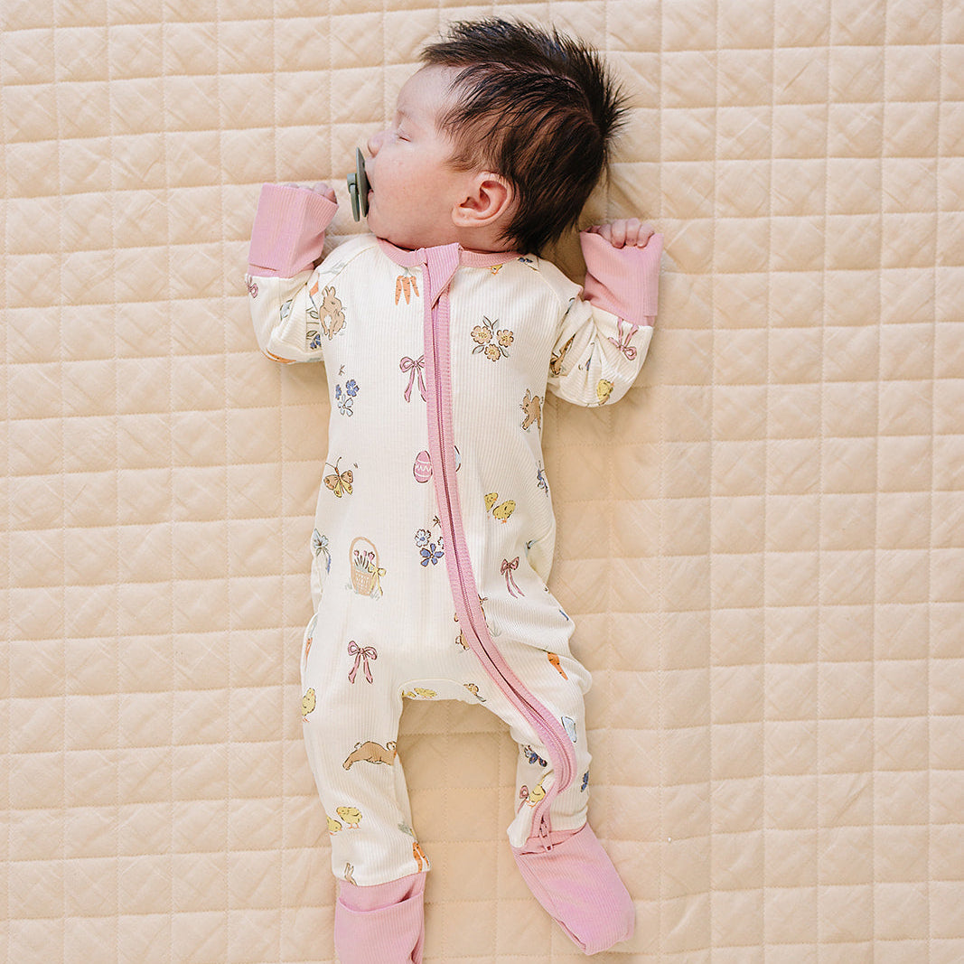 Pink Bunny Ribbed Bamboo Zipper