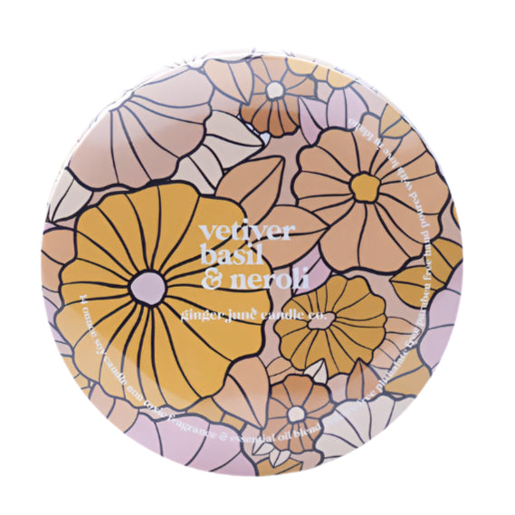 Floral Tin: Vetiver + Basil + Neroli 14 oz Candle - HoneyBug 