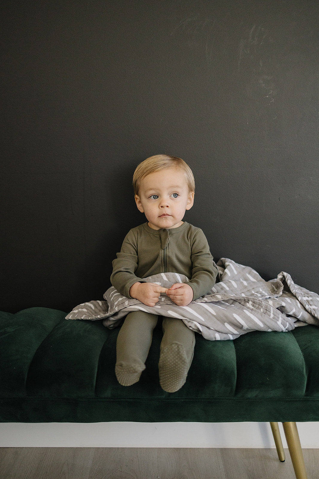 Winter Green Organic Cotton Ribbed Zipper - HoneyBug 