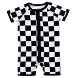 Bamboo Shorty Romper | Black Checkered - HoneyBug 