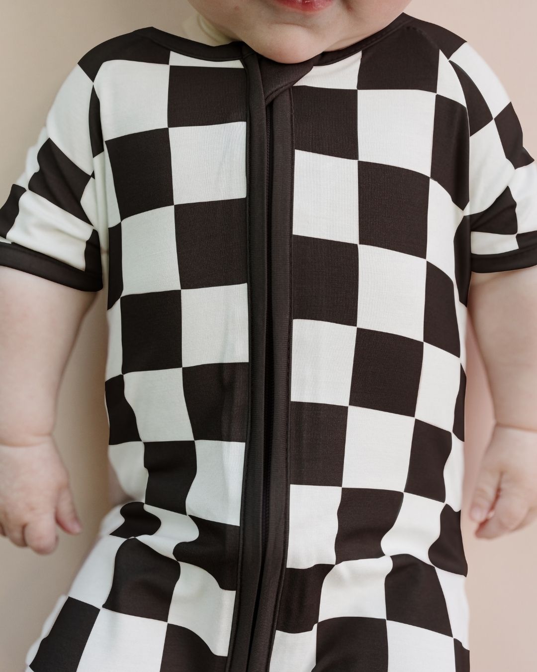 Bamboo Shorty Romper | Black Checkered - HoneyBug 