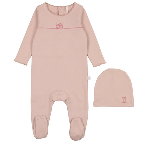 Bunny Graphic Footie-Pink - HoneyBug 