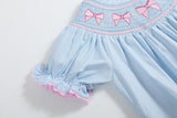 Blue and Pink Bow Smocked Romper