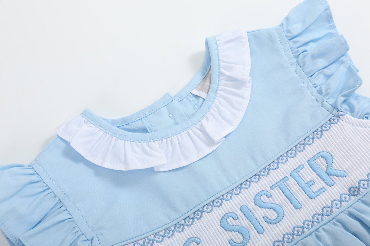 Blue Big Sister Smocked Dress