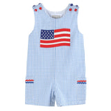 Blue Gingham American Flag Pocket Shortalls