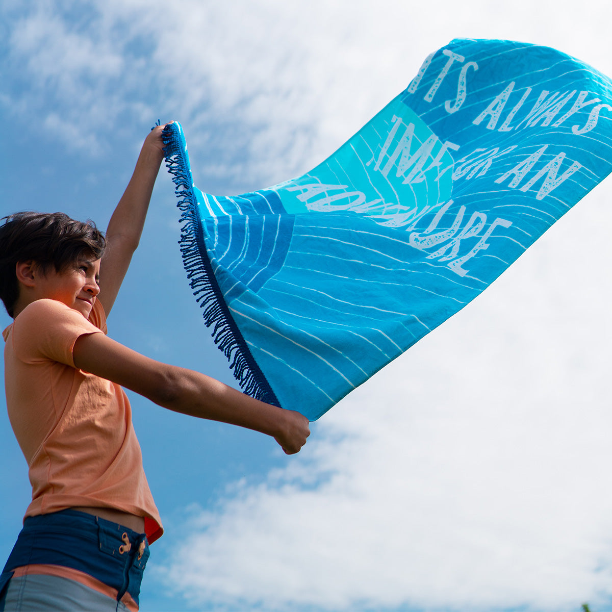 Blue Currents Kids' Beach Towel – "It's Always Time for an Adventure" - HoneyBug 