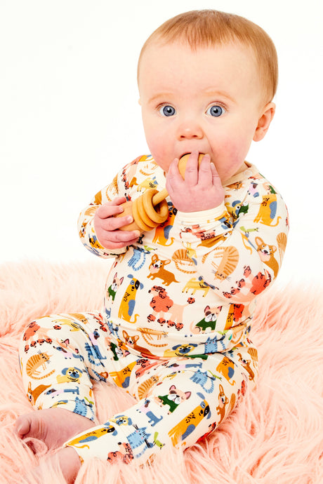 Long Sleeve Pajama Set - Cats + Dogs - HoneyBug 