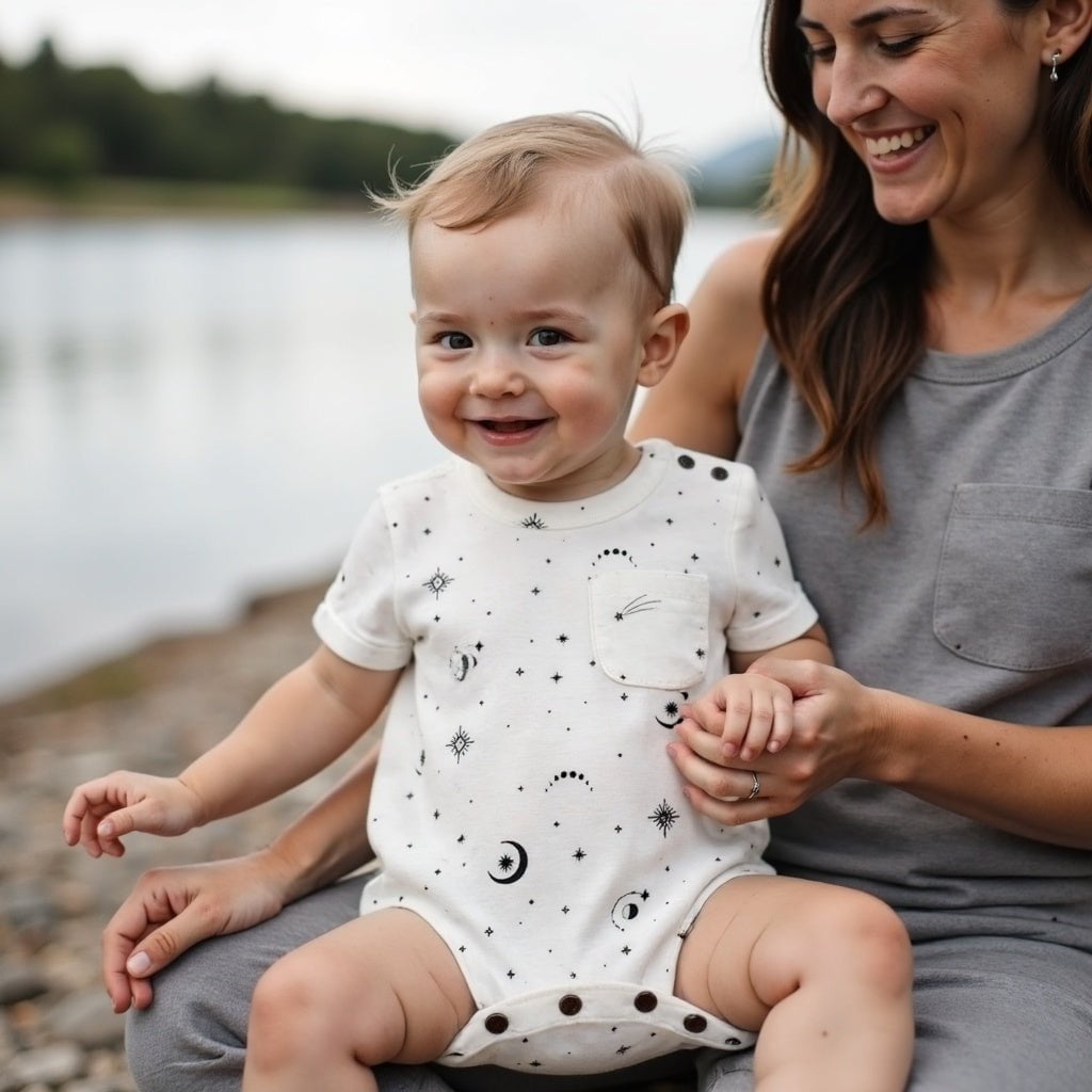 short sleeve romper | celestial - HoneyBug 