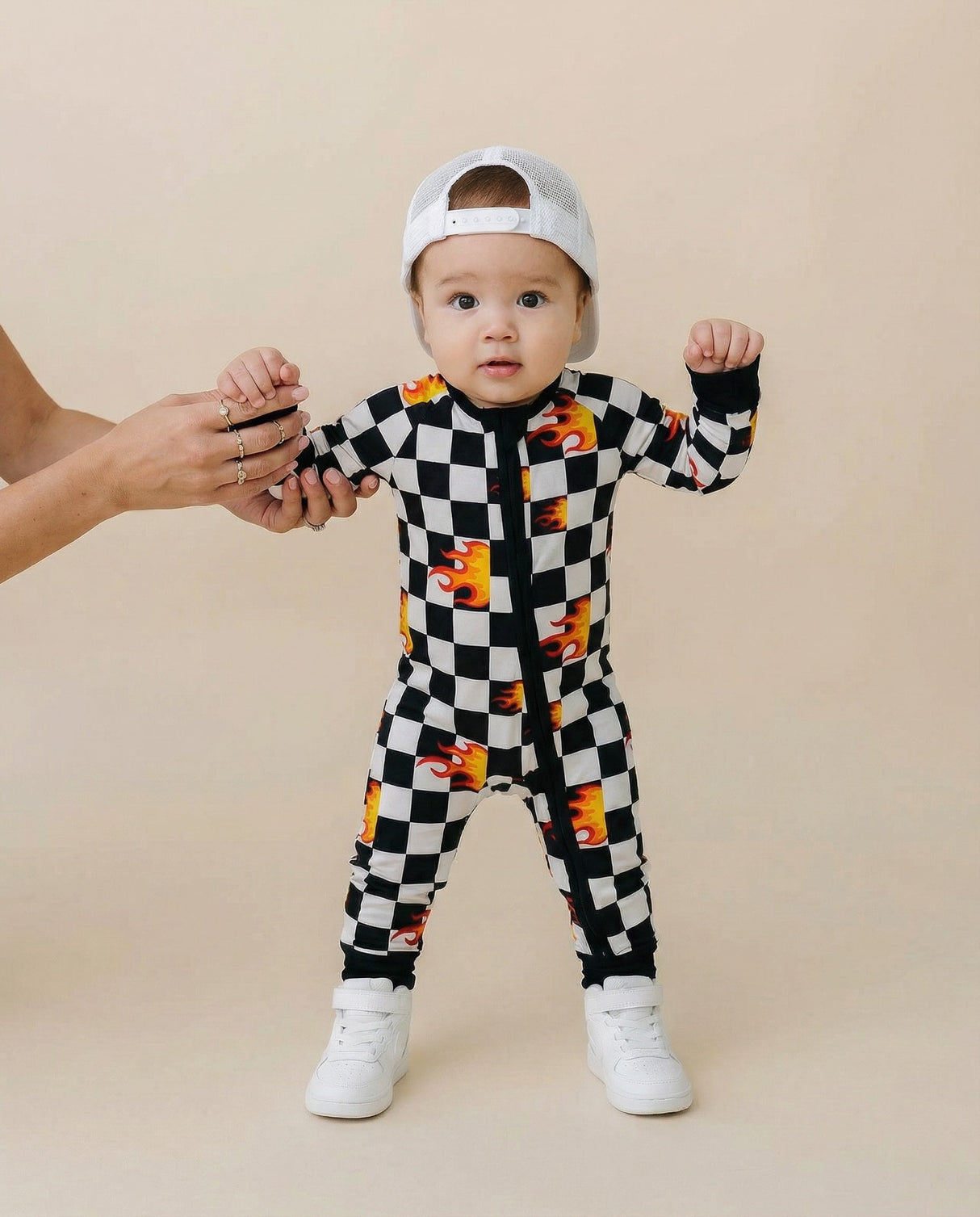 Bamboo Zip Romper | Checker Blaze
