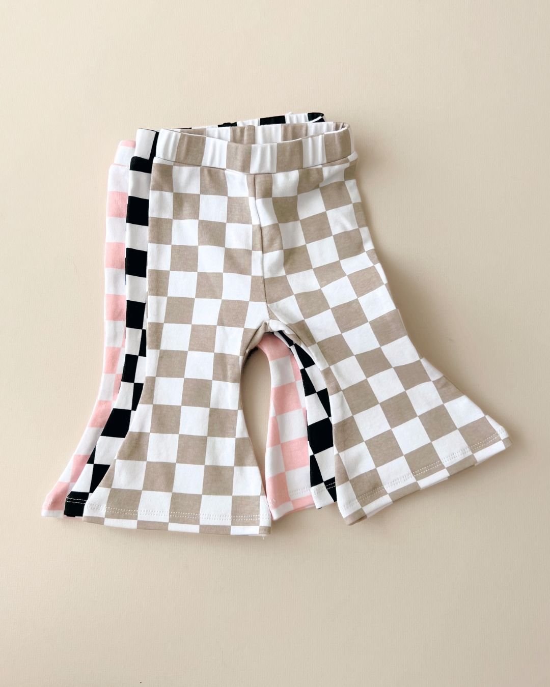Checkered Flare Pants | Latte - HoneyBug 