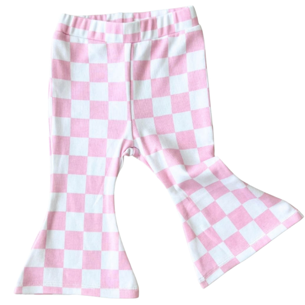 Checkered Flare Pants | Pink - HoneyBug 