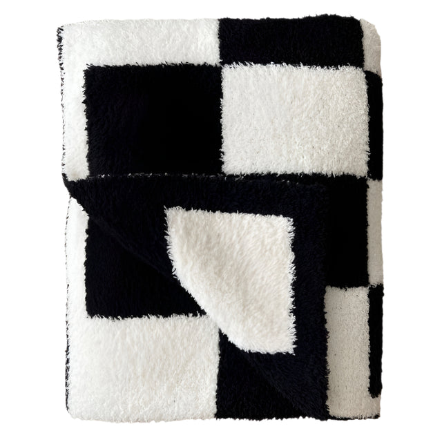 Checkered Plush Blanket | Black - HoneyBug 
